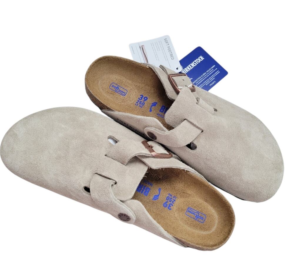 Birkenstock Boston BS Taupe Suede Soft Footbed, EU 39 (Women 8 / Men 6)